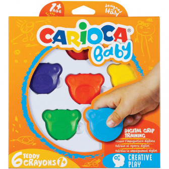 Creioane color cerate Carioca Teddy Baby 1 an+, 6 buc/set